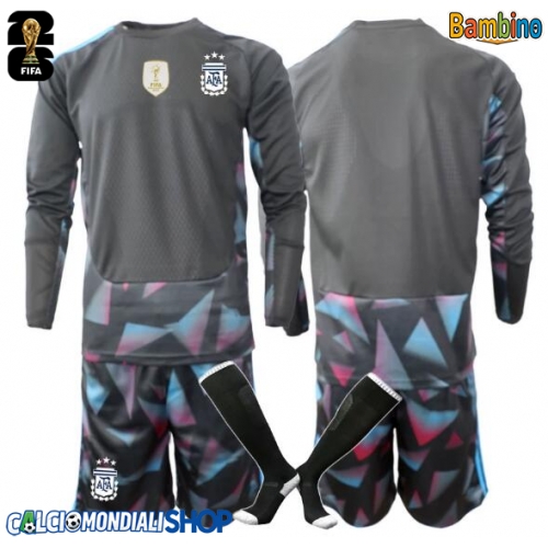 Maglie da calcio Argentina Portiere Prima Maglia Bambino Mondiali 2026  Manica Lunga + Pantaloni corti)
